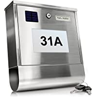 TÄGA Buzón solar 2210 S con número de casa iluminado- iluminación nocturna automática mediante sensor de brillo y…